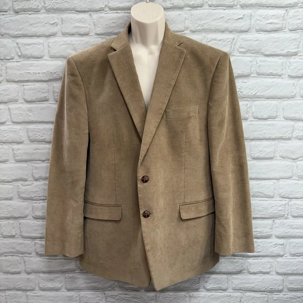 Vtg Chaps Corduroy Blazer Sport Coat 46R Elbow Patches Sport Coat Tan Suit Jacke